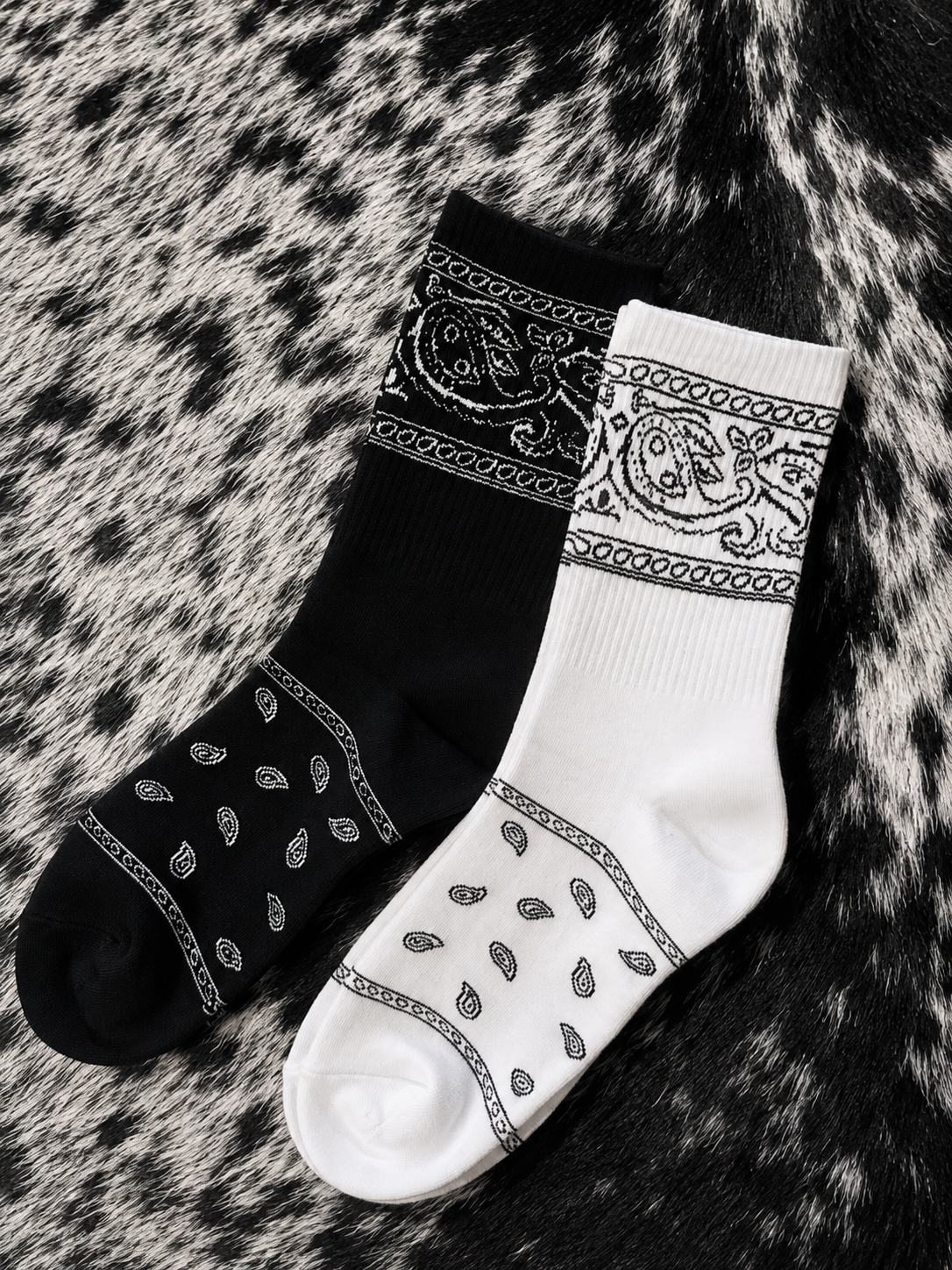 White and Black Bandana Crew Socks